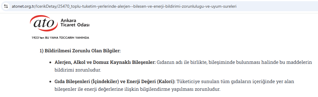 Ankara Ticaret Odası'nın bileşen ve enerji bildirimi sirküleri